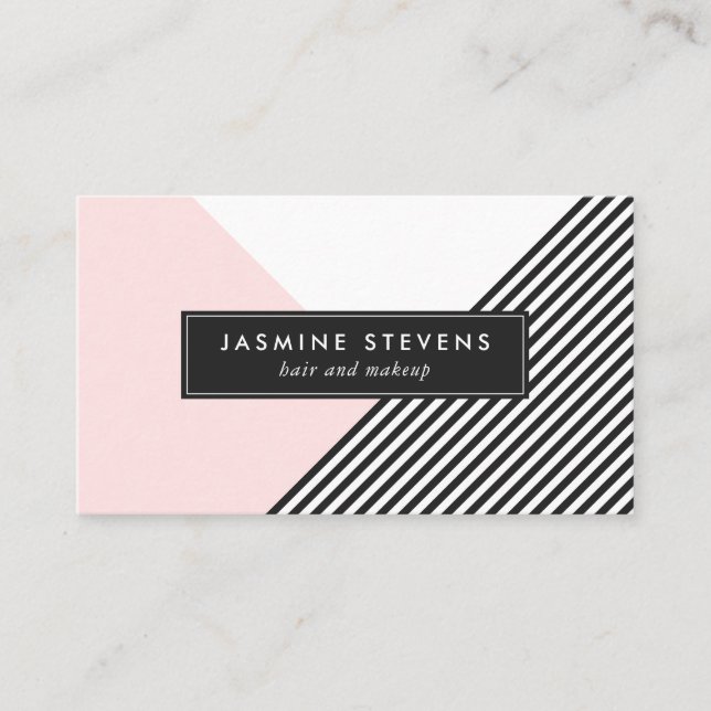Modern geometric stripes pattern pink colour block business card (Front)