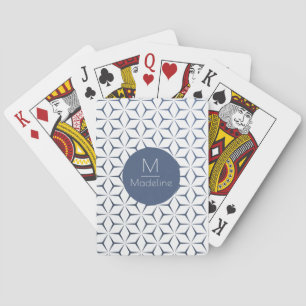 Modern geometric stylish blue and white monogram playing cards