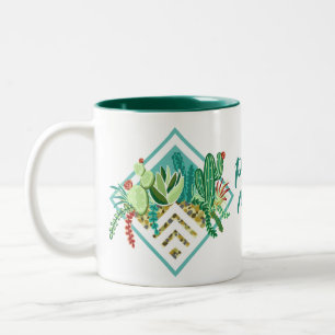 Modern Geometric Succulents and Cactus Plant Mum Two-Tone Coffee Mug