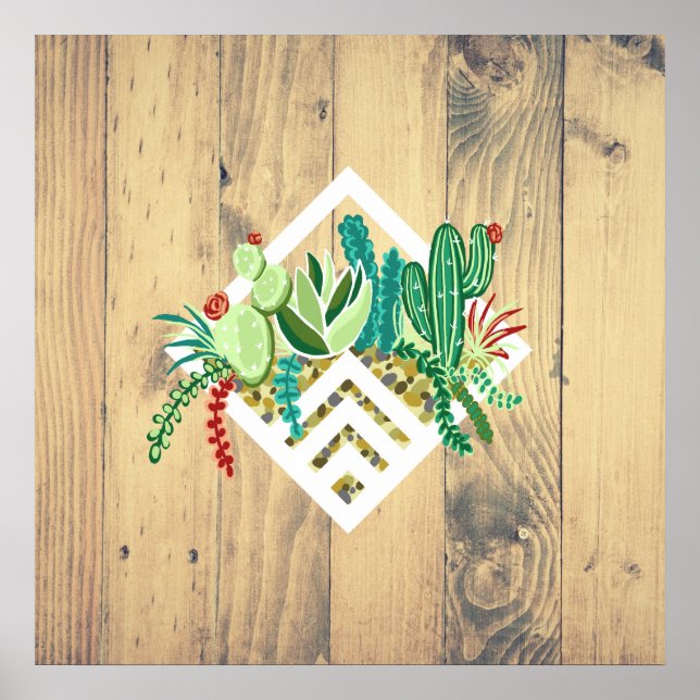 Modern Geometric Succulents Planter & Wood Poster (Front)