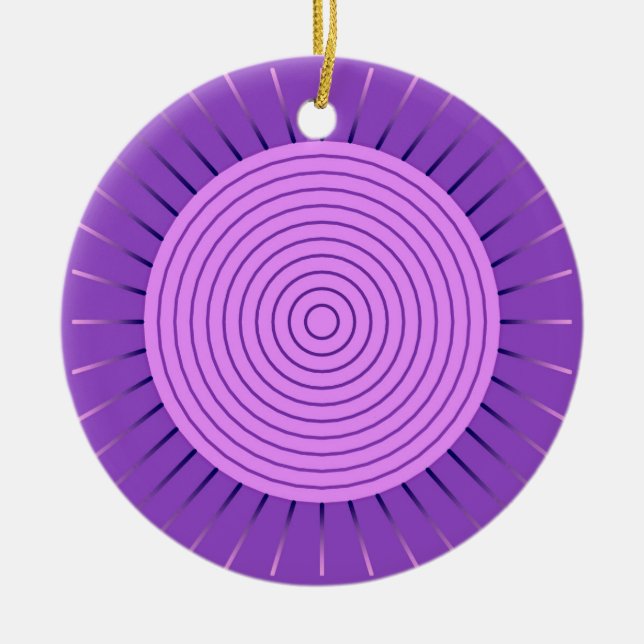 Modern Geometric Sunburst - Amethyst Purple Ceramic Tree Decoration (Front)