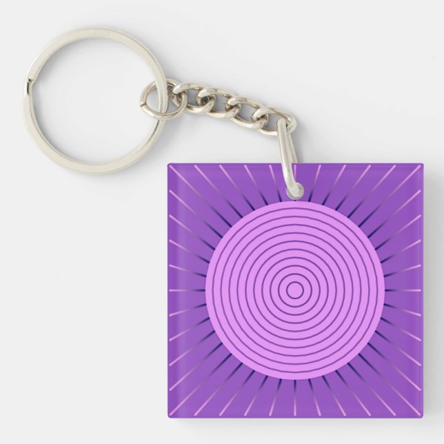 Modern Geometric Sunburst - Amethyst Purple Key Ring (Front)