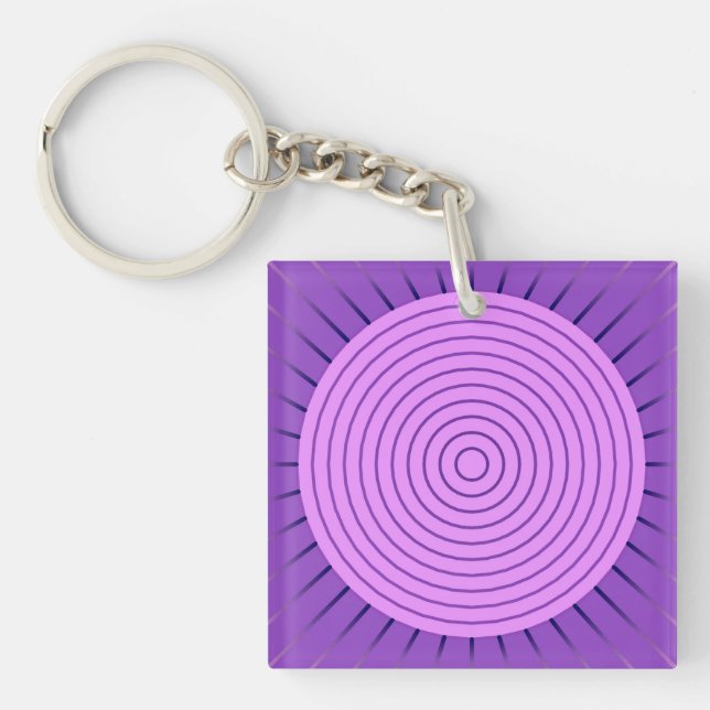 Modern Geometric Sunburst - Amethyst Purple Key Ring (Front)