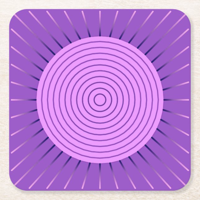 Modern Geometric Sunburst - Amethyst Purple Square Paper Coaster (Front)