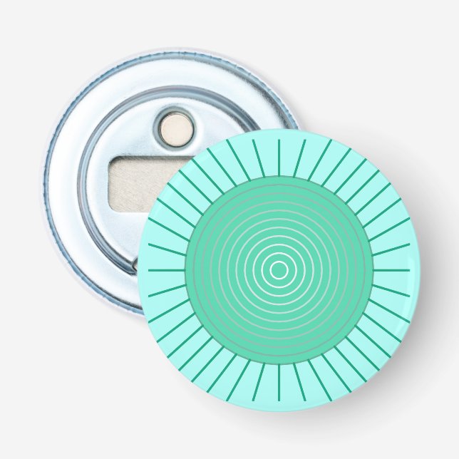 Modern Geometric Sunburst - Aqua and Seafoam Green Bottle Opener (Front)