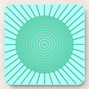 Modern Geometric Sunburst - Aqua and Seafoam Green Coaster