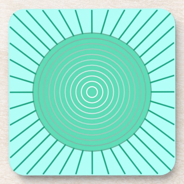 Modern Geometric Sunburst - Aqua and Seafoam Green Coaster (Front)