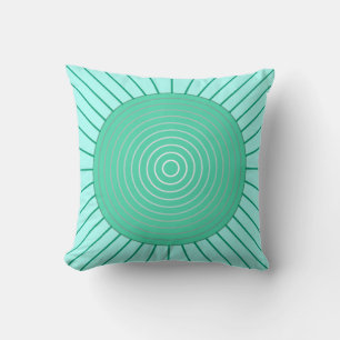 Modern Geometric Sunburst - Aqua and Seafoam Green Cushion