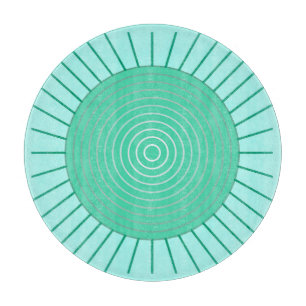 Modern Geometric Sunburst - Aqua and Seafoam Green Cutting Board