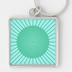 Modern Geometric Sunburst - Aqua and Seafoam Green Key Ring