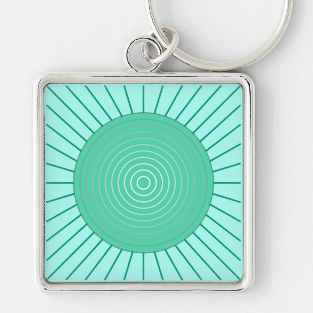 Modern Geometric Sunburst - Aqua and Seafoam Green Key Ring (Front)