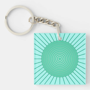 Modern Geometric Sunburst - Aqua and Seafoam Green Key Ring