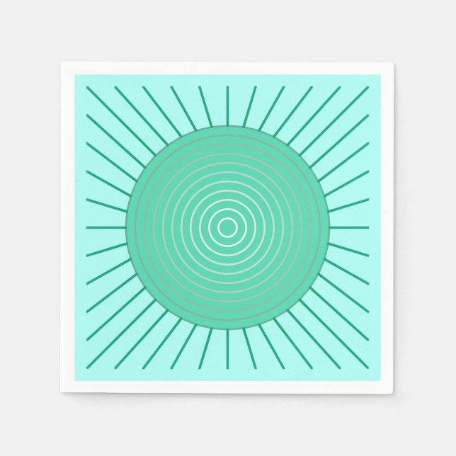Modern Geometric Sunburst - Aqua and Seafoam Green Napkin (Front)