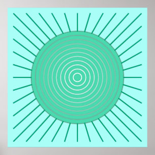 Modern Geometric Sunburst - Aqua and Seafoam Green Poster