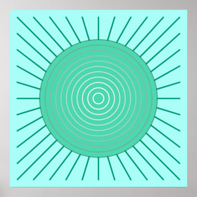 Modern Geometric Sunburst - Aqua and Seafoam Green Poster (Front)