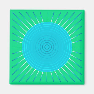 Modern Geometric Sunburst - Blue and Jade Green Magnet