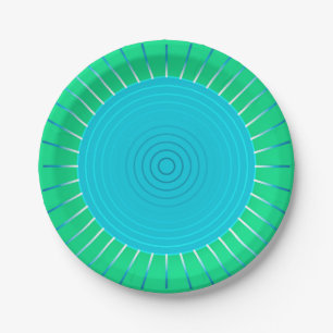 Modern Geometric Sunburst - Blue and Jade Green Paper Plate