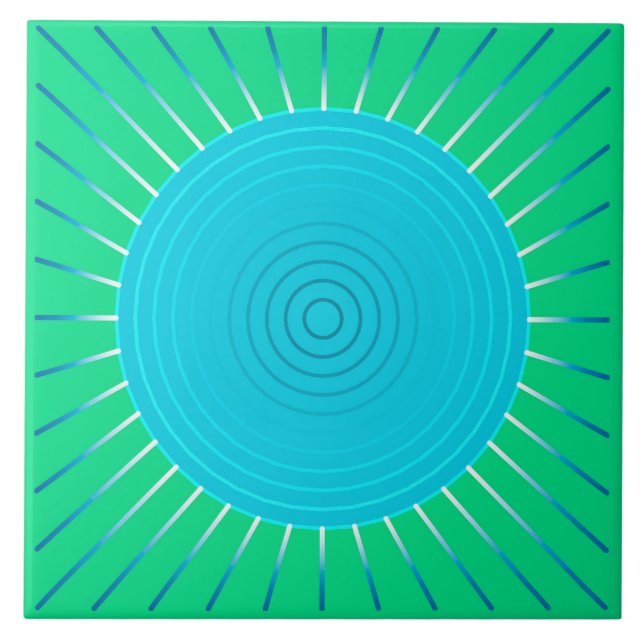 Modern Geometric Sunburst - Blue and Jade Green Tile (Front)