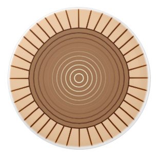 Modern Geometric Sunburst - Brown and Tan Ceramic Knob