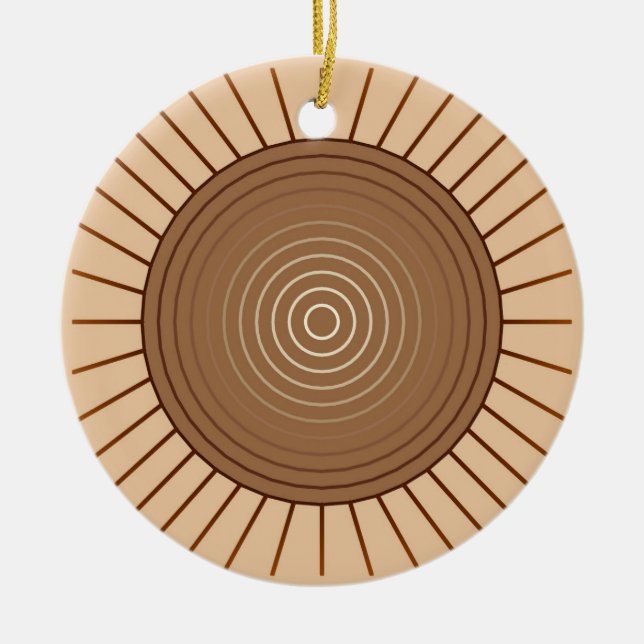 Modern Geometric Sunburst - Brown and Tan Ceramic Tree Decoration (Front)