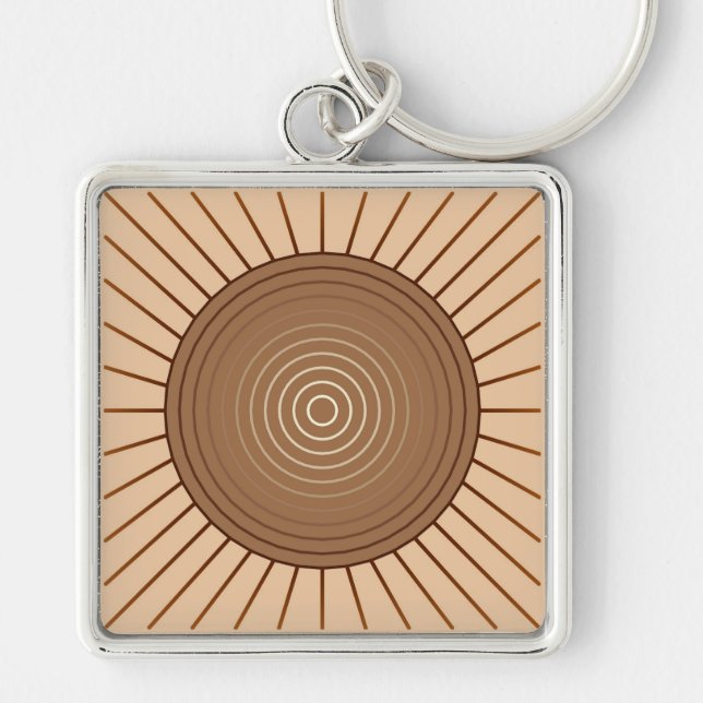 Modern Geometric Sunburst - Brown and Tan Key Ring (Front)