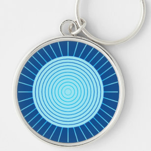 Modern Geometric Sunburst - Cobalt Blue and Aqua Key Ring