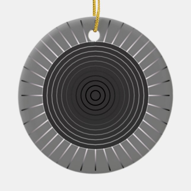 Modern Geometric Sunburst - Dark Haematite Grey Ceramic Tree Decoration (Front)