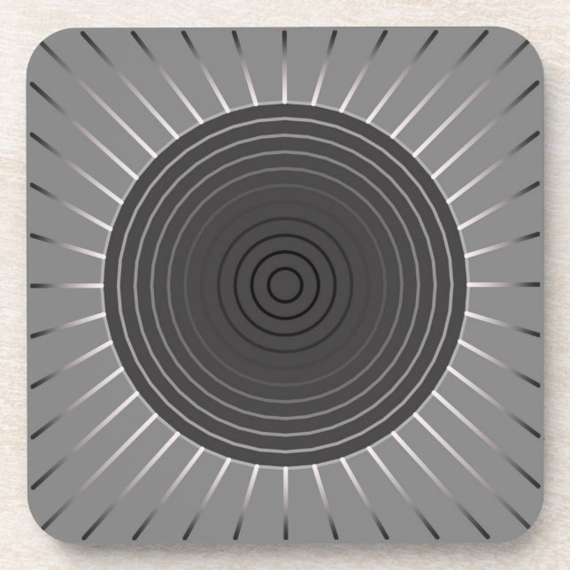 Modern Geometric Sunburst - Dark Haematite Grey Coaster (Front)