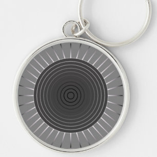 Modern Geometric Sunburst - Dark Haematite Grey Key Ring