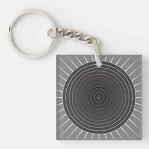 Modern Geometric Sunburst - Dark Haematite Grey Key Ring