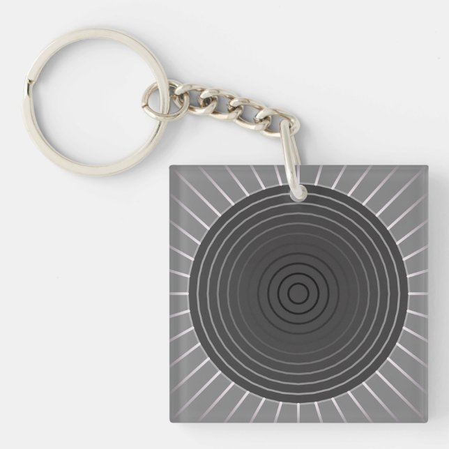 Modern Geometric Sunburst - Dark Haematite Grey Key Ring (Front)