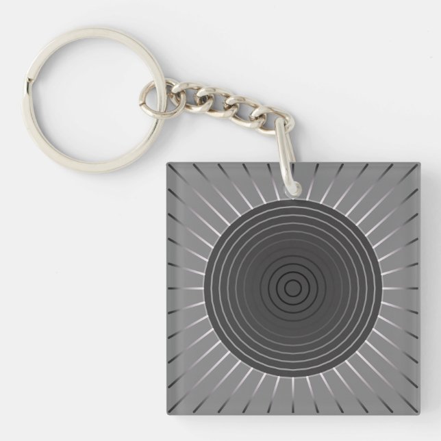 Modern Geometric Sunburst - Dark Haematite Grey Key Ring (Front)