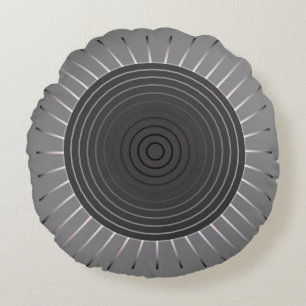 Modern Geometric Sunburst - Dark Haematite Grey Round Cushion