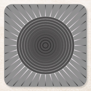 Modern Geometric Sunburst - Dark Haematite Grey Square Paper Coaster