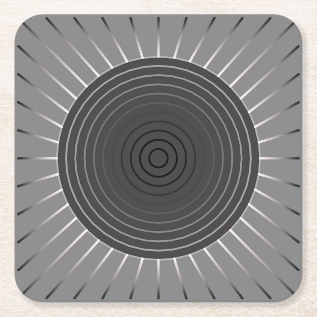 Modern Geometric Sunburst - Dark Haematite Grey Square Paper Coaster (Front)