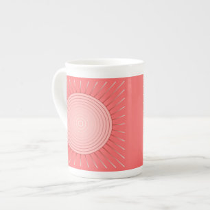 Modern Geometric Sunburst - Deep Coral Pink Bone China Mug