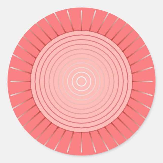 Modern Geometric Sunburst - Deep Coral Pink Classic Round Sticker (Front)
