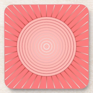 Modern Geometric Sunburst - Deep Coral Pink Coaster