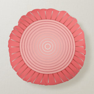 Modern Geometric Sunburst - Deep Coral Pink Round Cushion