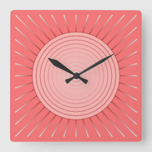 Modern Geometric Sunburst - Deep Coral Pink Square Wall Clock