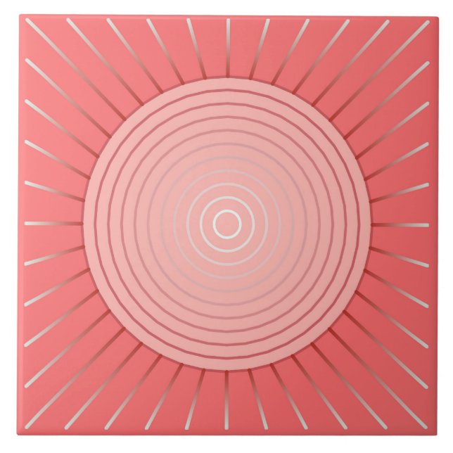 Modern Geometric Sunburst - Deep Coral Pink Tile (Front)