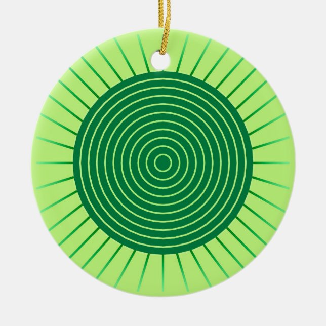 Modern Geometric Sunburst - Emerald Green and Lime Ceramic Tree Decoration (Front)