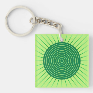 Modern Geometric Sunburst - Emerald Green and Lime Key Ring