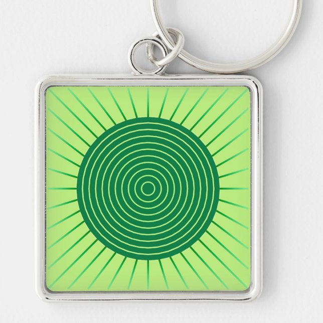 Modern Geometric Sunburst - Emerald Green and Lime Key Ring (Front)