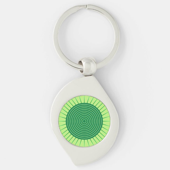 Modern Geometric Sunburst - Emerald Green and Lime Key Ring (Front)
