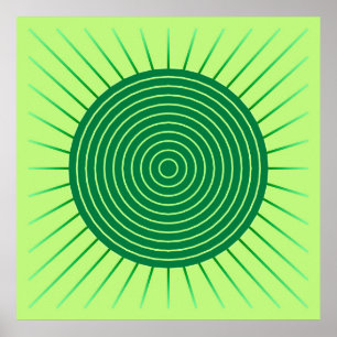 Modern Geometric Sunburst - Emerald Green and Lime Poster