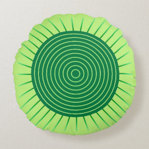 Modern Geometric Sunburst - Emerald Green and Lime Round Cushion