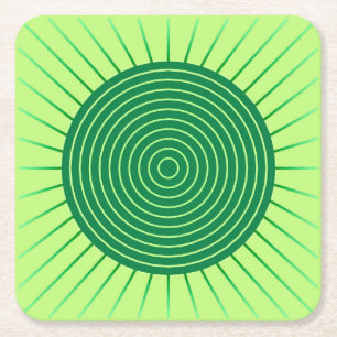 Modern Geometric Sunburst - Emerald Green and Lime Square Paper Coaster