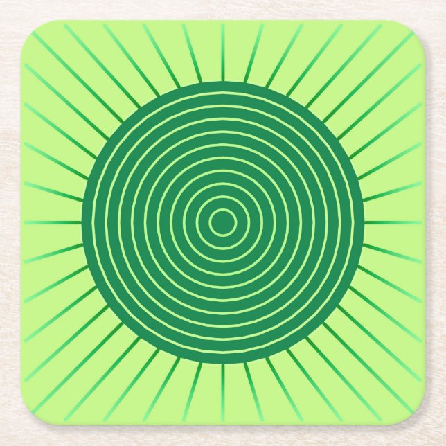 Modern Geometric Sunburst - Emerald Green and Lime Square Paper Coaster (Front)