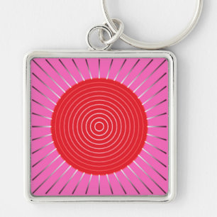 Modern Geometric Sunburst - Fuchsia and Red Key Ring